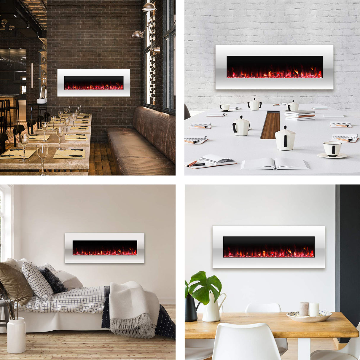 Northwest Electric Fireplace - 50 Inch Wall Mounted Fireplace with 10-Color LED Flames, 3 Backgrounds, Adjustable Brightness, and Remote (White) Northwest