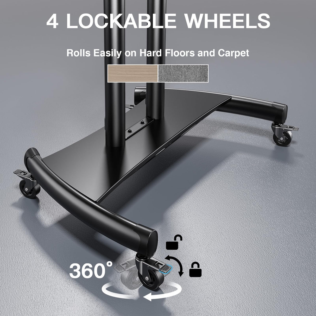 PERLESMITH Mobile TV Stand for 55-90 Inch Flat/Curved Screen TV Max VESA 800x500mm Outdoor TV Cart with Height Adjustable AV Shelf- UL Certificated Rolling Floor TV Stand Holds up to 200Lbs (PSTVMC07) PERLESMITH