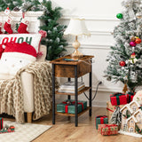 HOOBRO End Table with Charging Station, Narrow Side Table, Flip Top Nightstand with USB Ports and Outlets, Bedside Tables with Shelf for Small Spaces, Living Room, Rustic Brown BF341BZ01 HOOBRO