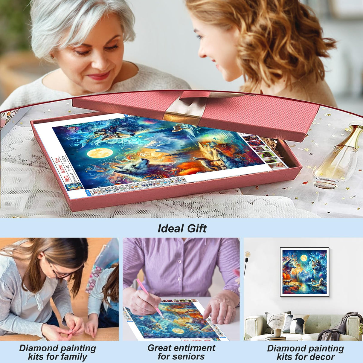 FHBUBPUP 5D Diamond Painting Kits for Adults, Wolf Diamond Art Kits for Beginners, DIY Full Drill Round Diamond Dot Gem Art, Craft Gift Suitable for Home Wall Decoration 12×12Inch FHBUBPUP