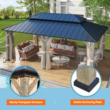 MELLCOM 12' x 20' Outdoor Hardtop Gazebo, Cedar Wood Framed Gazebo with Powder Coated Metal Roof for Gardens, Patios, Lawns,Vintage grey MELLCOM