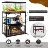 TC-HOMENY Fish Tank Stand 10,20,29,37 Gallon, Aquarium Stand with adjustable shelf,1000LB Capacity ,31" L x 16" W Metal Reptile Tank Stand, Double Storage Design Adjustable Boards, Brown TC-HOMENY