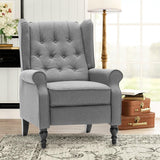 Mid Century Wingback Recliner Chair for Adults, Modern Linen Fabric Push Back Recliner Chairs with Button Tufted Upholstered Back & Footrest, Manual Recliner Chais for Living Room, Nursery, Gray BALIAA
