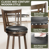 PrimeZone Swivel Bar Stools Set of 4-26" Counter Height Barstools with Backs, Faux Leather Bar Stool with Solid Wood Footrest & Nailhead Trim, Modern Counter Stools for Kitchen Island & Pub, Black PrimeZone