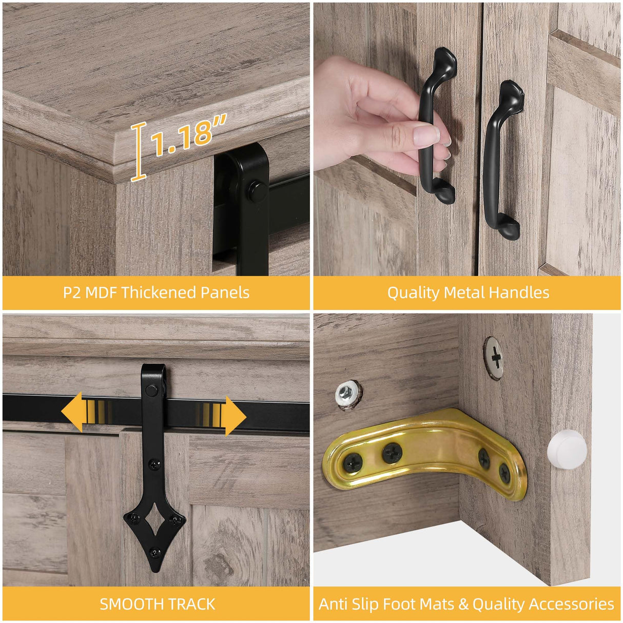 DWVO Farmhouse Sideboard Buffet Cabinet with Storage, Large Kitchen Cabinet w/Sliding Barn Doors and 4 Drawers, for Dining Room, Wash Grey DWVO