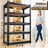 AOJUFEO 72" H/46''W Garage Shelving Heavy Duty 5-Tier Storage Shelves, 2500 lbs Adjustable Metal Shelving Unit, Utility Storage Rack Shelf for Garage, Basement, Pantry, Black 72''H x 45.7''W×20''D AOJUFEO