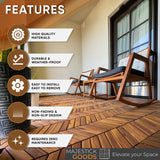 Interlocking Deck Tiles 12" x 9" Herringbone 6 Sq Ft - Non-Slip Acacia Wood Outdoor Tiles for Patio - Decking, Porch and Balcony Flooring Tiles - Easy to Install Wooden Deck Tile Pavers (8 Pack) Majestick Goods