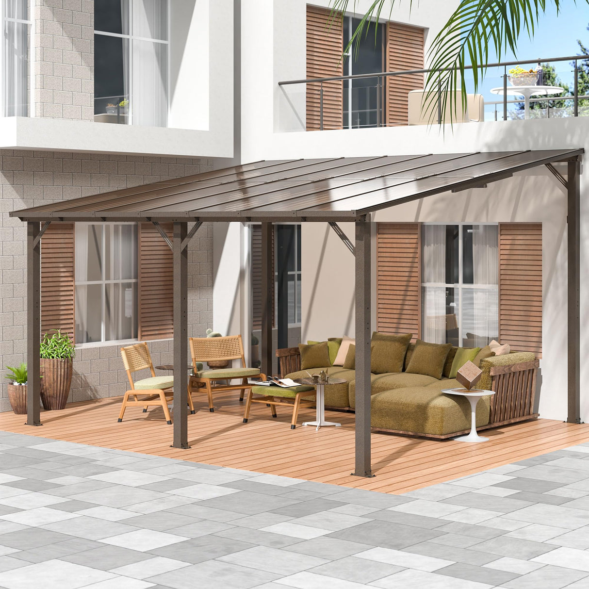 VIWAT 10' x 14' Gazebo, Outdoor Gazebos on Clearance with Aluminum Frame, Wall Mounted Gazebo & Pergola, Lean to Gazebo Awnings for Patio, Decks, Porch and Backyard VIWAT