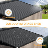 Aoxun 10 x 12FT Outdoor Storage Shed with Double Hinged Large Door Utility Garden Shed with Lockable Door & Sloped Roof Metal Sheds Outdoor Storage for Garden, Backyard, Patio and Backyard, Brown Aoxun