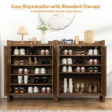 SICOTAS Shoe Cabinet, 24 Pair Shoe Storage Organizer Cabinet, 41" Tall Rattan Shoe Cabinet with Doors and Shelves, 6-Tier Farmhouse Boho Wooden Storage Cabinet for Entryway Hallway Closet Bedroom SICOTAS