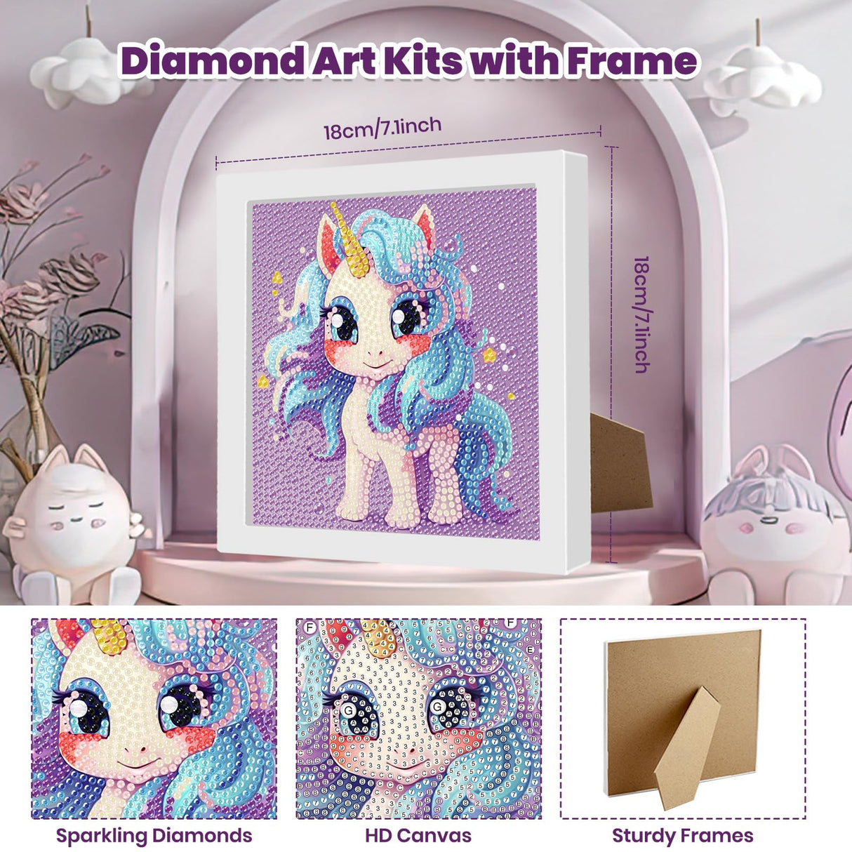 Genius maker Diamond Art Kits with Frame, 5D Diamond Art Kits, Unicorn Diamond Gem Art for Girls Boys, Diamond Dots Kits, Painting Arts and Crafts for Home Wall Decor(7x7inch) Genius maker