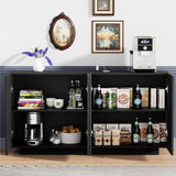 Anbuy Buffet Cabinet with LED Lights Sideboard with Storage Coffee Bar with Charging Station Buffet Cabinet with High Gloss Doors for Kitchen, Bedroom, Living Room (Black LED) Anbuy