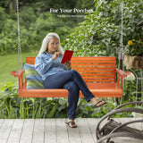 VINGLI Heavy Duty 880 LBS Patio Porch Swing Outdoor with Cup Holder, Hanging Chair with Adjustable Secure Chains, Pine Wood Outdoor Bench Tree Swing for Yard | Garden | Lawn | Balcony (5 FT, Brown) VINGLI