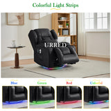 URRED Rocker Recliner Chair for Adults with Vibrating Massage and Heat, 270° Swivel Glider Rocking Chair Nursery Power Reclining Sofa with Ambient Lighting, Cup Holders, Faux Leather, Black URRED