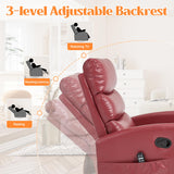Manual Swivel Rocker Recliner Chair with Massage, Overstuffed Recliner Glider with Vibration Massage and Heat for Nursery, Living Room Reclining Sofa Chair, PU Leather Red Luxlen