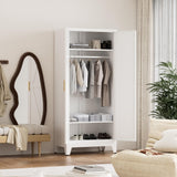 Washsemba 71'' Farmhouse Metal Wardrobe Cabinet with Hanging Rod, 2 Barn Door Wardrobe Closet with 2 Adjustable Shelves,for Dining Room,Bedroom,Living Room, Cloak Room,Office (White) Washsemba