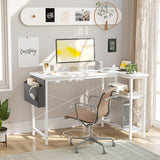 TIQLAB L Shaped Computer Desk with Power Outlets, 55 Inch Small Corner Desk with Reversible Shelves, Gaming Desk Computer Table Study Writing Desk for Home Office Small Space, White TIQLAB