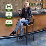 YITAHOME 3-Piece Outdoor Wicker Bar Height Set with Cushioned Barstools, Patio Bistro Furniture for Balcony and Poolside, Black+Light Yellow YITAHOME