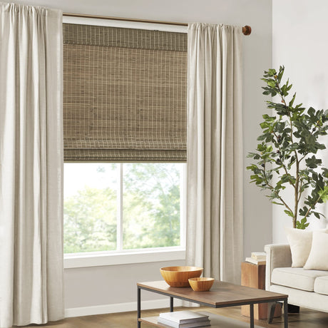 Madison Park Eastfield 100% Bamboo Cordless Roman Shades-Woven Wooden Privacy Panel, Light Filtering Easy Installation Window Blind Treatment, Bedroom, Living Room Decor, 27" W x 64" L, Natural Ash Madison Park