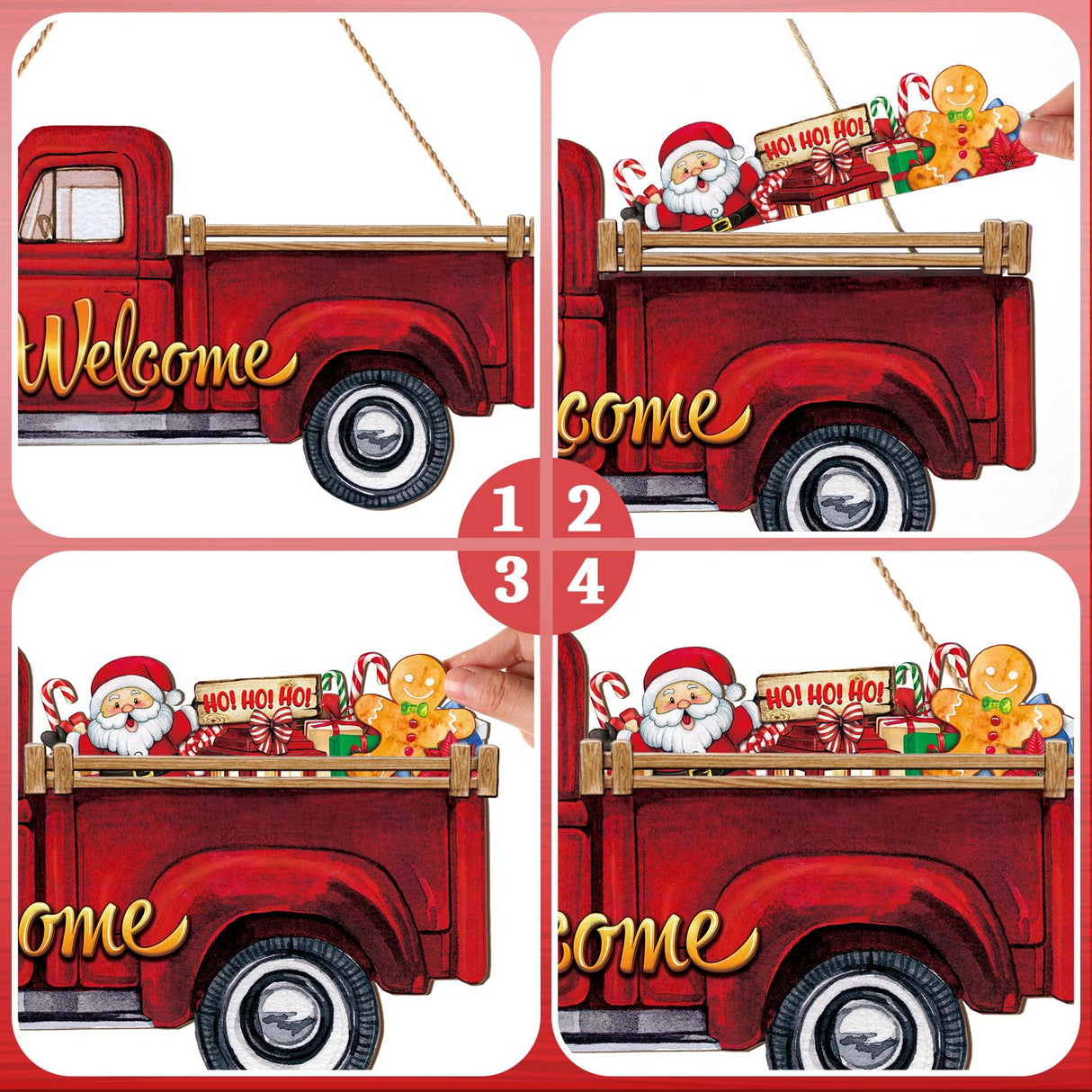 Ferraycle 13 Pcs Interchangeable Welcome Sign Red Truck Decor Welcome Sign Rustic Farmhouse Holiday Decor with 12 Holiday Signs for Fall Thanksgiving Christmas Ferraycle