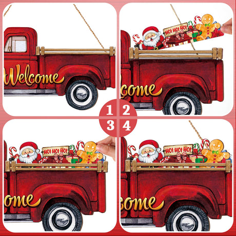 Ferraycle 13 Pcs Interchangeable Welcome Sign Red Truck Decor Welcome Sign Rustic Farmhouse Holiday Decor with 12 Holiday Signs for Fall Thanksgiving Christmas Ferraycle