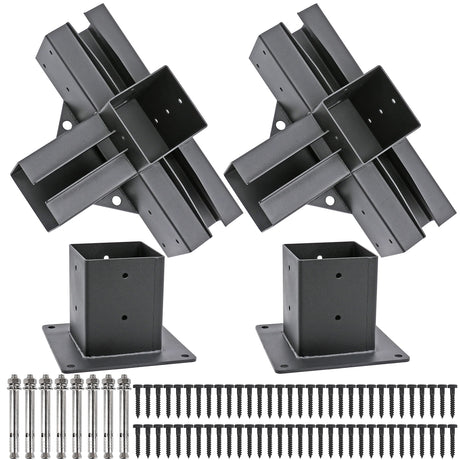 Deck Man Stainless Steel 4x4(Actual Size: 3.5x3.5") 4-Way Right Angle Bracket, Pergola/Gazebo DIY Kit Hardware (2 Pack) Deck Man