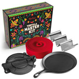 Uno Casa Tortilla Master Kit - Tortilla Press 8 Inch with Comal Pan, 4 Taco Holders, and Tortilla Warmer - Complete Taco Tuesday Kit, Rotis, and Quesadillas - Unique Gift for Friends and Family Uno Casa