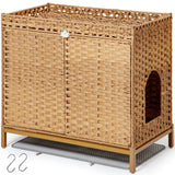 SETVSON Cat Litter Box Enclosure, Hidden Litter Box Furniture with Cat Litter Mat, Large Hidden Cat Litter Box Furniture, Handwoven Rattan Cat House with Metal Heightened Feet 30.3×18.3×28 Inches SETVSON