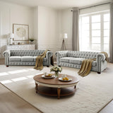 88.5''W Linen Chesterfield Sofa, Mid Century Modern Couch with Button Tufted & Rolled Armrests, Comfy 3-Seater Deep Seat Sofa with Nailhead Trim & Gourd Legs for Living Room, Apartment(Light Grey) JEEOHEY