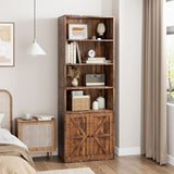 IDEALHOUSE Bookcase with Doors Industrial Bookshelf 11.8in Depth Display Storage Shelves 71.4in Tall Farmhouse Bookcases Wooden 6 Shelf Bookshelvels for Bedroom, Living Room, Home Office IDEALHOUSE