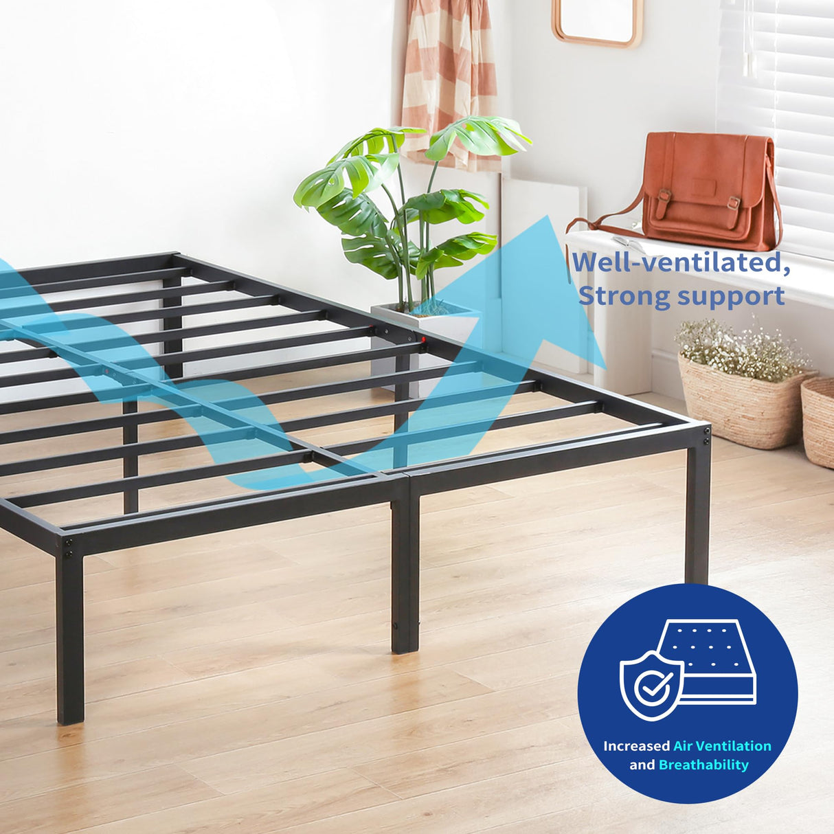 Olee Sleep 14 Inch Heavy Duty Steel Slat Anti-Slip Support, Easy Assembly Platform Bed Frame, Noise Free Steel Mattress Foundation, Maximum Storage, No Box Spring Needed, Black, King Size Olee Sleep