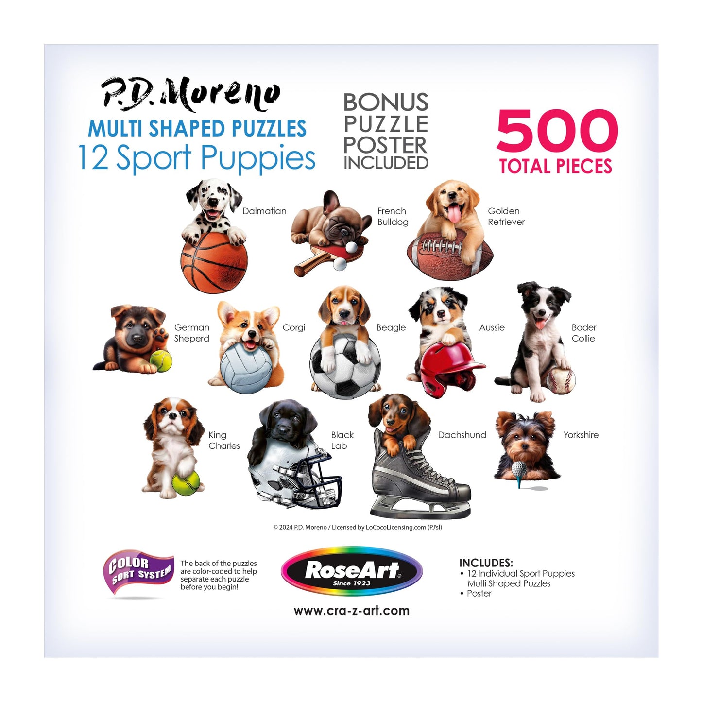 RoseArt - Mini Shaped - Sport Pups - 500 Piece Jigsaw Puzzles for Adults