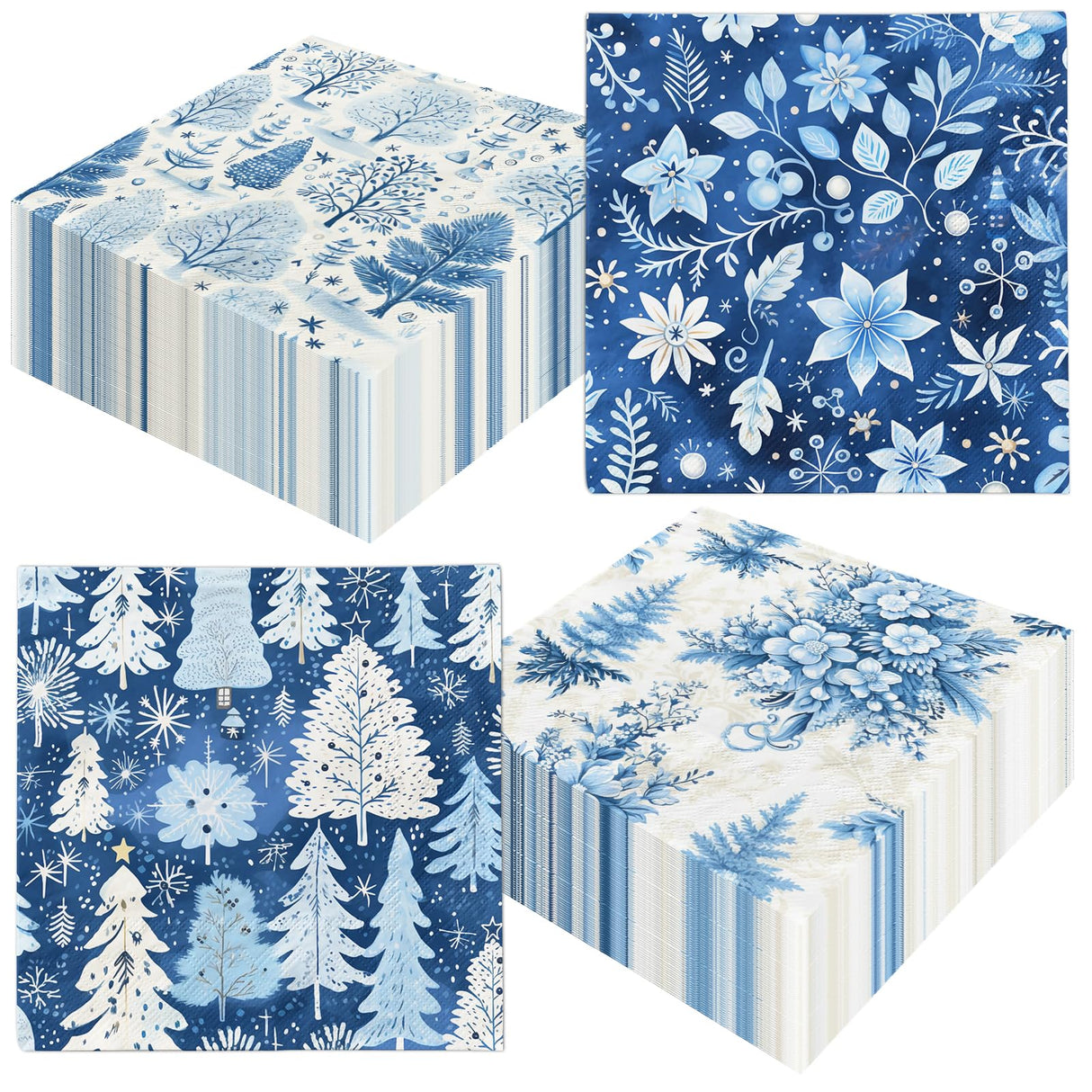 40pcs Winter Napkins Decorations,Blue Winter Christmas Napkins,Christmas Tree Xmas Reindeer Napkin for Winter Holiday Party Xmas Birthday Party Supplies CMUSKO