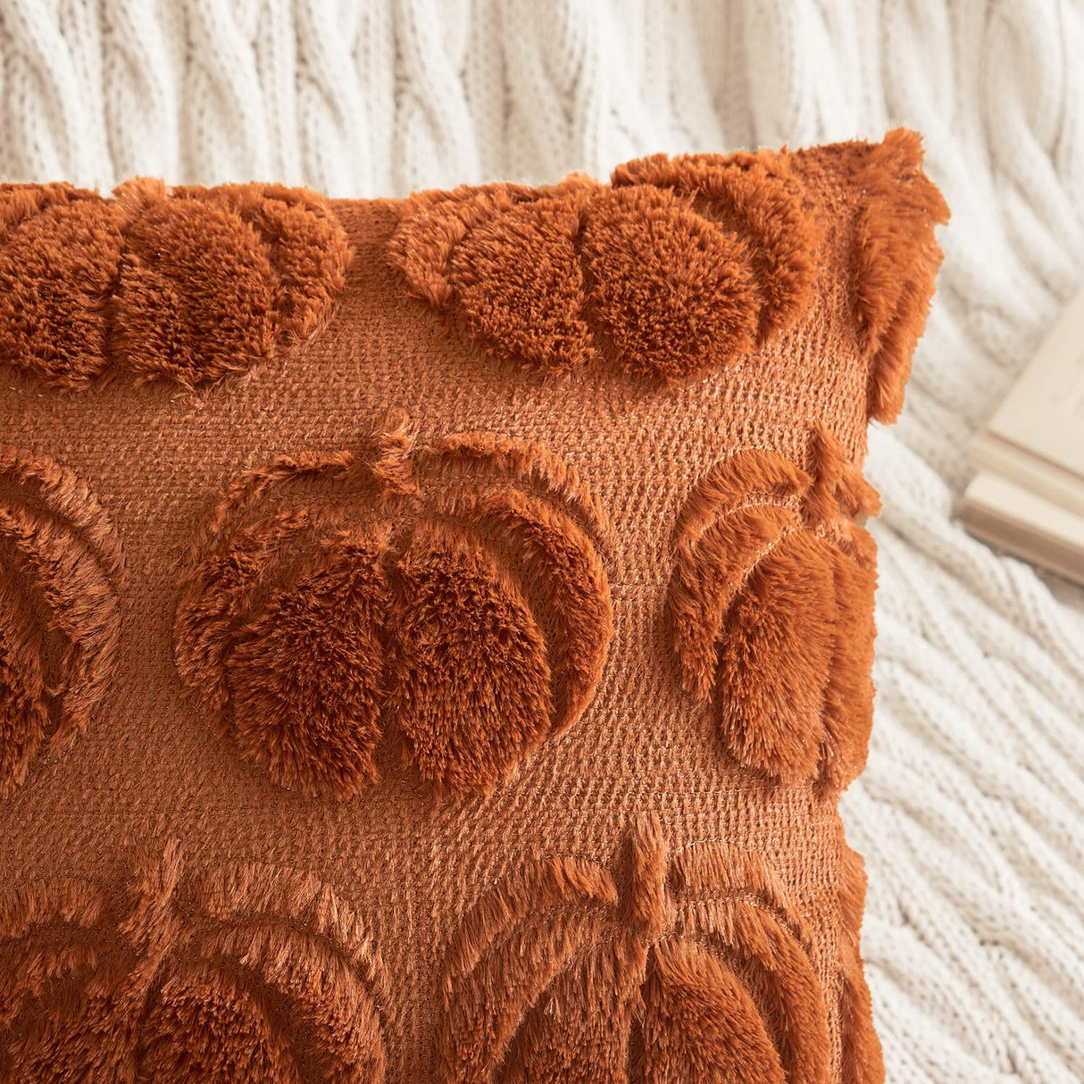 MIULEE Fall Throw Pillow Covers 18x18 Set of 2 Autumn Decorations Dark Rust Pumpkin Accent Pillowcase for Outdoor Porch Sofa Couch Bed Living Room Plush Faux Fur Halloween Farmhouse Home Decor MIULEE