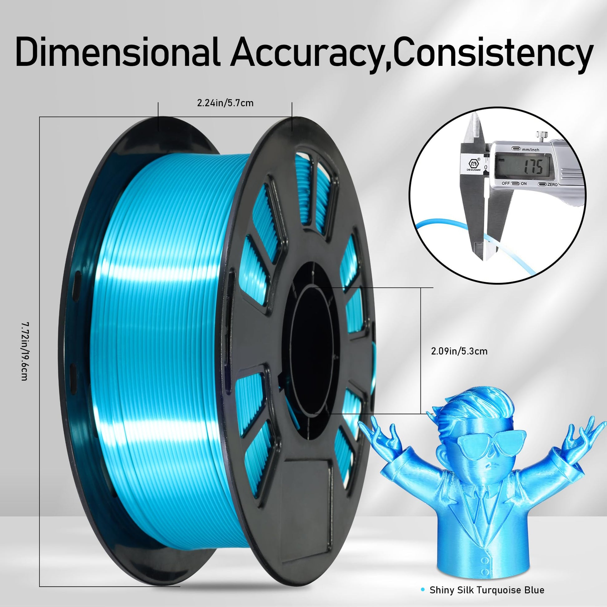 DO3D Silk Peacock Blue PLA Satin Shiny 3D Printer Filament, 1.75mm Diameter 1kg Spool 2.2lbs for FDM 3D Printers - WoodArtSupply