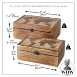 WHW Whole House Worlds World Map Boxes, Set of 2, Handmade, Mango Wood, Decorative, Raised Relief Details, 11.75 Inches WHW Whole House Worlds