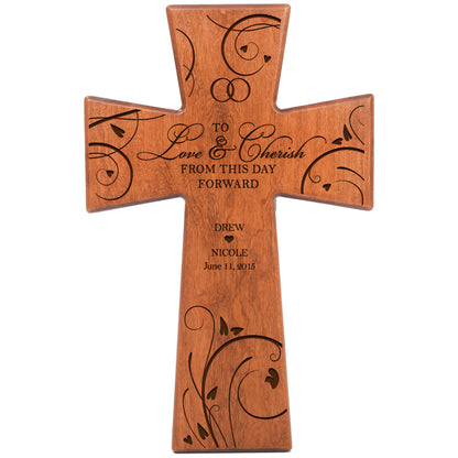 LifeSong Milestones Personalized Wedding Gifts for Couples Custom laser Engraved for Bride and Groom Gift ideas Wedding Wall Cross To Love & Cherish From This Day Forward Made of cherry wood  - WoodArtSupply