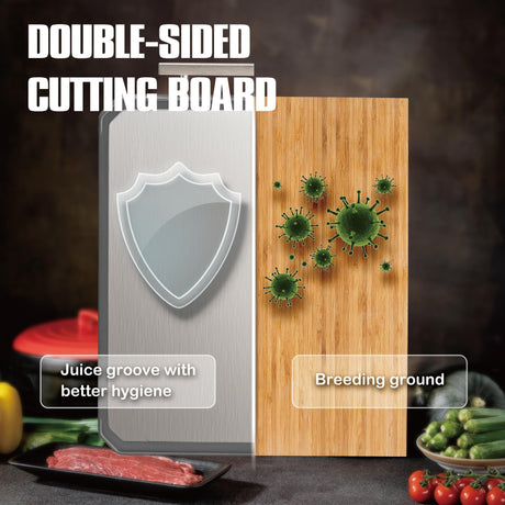 SNOWCLAD Stainless Steel Cutting Board,Double Sided Steel Cutting Board for kitchen,Stainless Steel/Wheat straw pp Large Cutting Board for meat,Dishwasher Safe,non toxic Chopping Board,16 * 11 Inch KLAPOLA