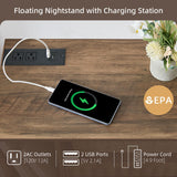 BuildHom Floating Nightstand with Charging Station - Modern Rustic Brown Fluted Bedside Table with Drawer, USB Ports & Outlets (Set of 2) BuildHom