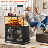 Girapow Small Bar Cart with Wheels, Liquor Cabinet with LED Light, Wine Bar Cabinet with Power Outlets, Home Mini Bar with Wine Rack, Glasses Storage for Kitchen, Dining Room, Living Room, Black Girapow