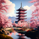 CEOVR Japan Chureito Pagoda Mt.Fuji Diamond Painting Kits, Cherry Blossoms Scenery Diamond Art Dots for Adult Beginner, 5D Full Drill DIY Crystal Gem Art, Wall Decor for Home Office 12x12in CEOVR