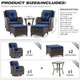 Joyside 5 Piece Outdoor Patio Furniture Set Wicker Conversation Bistro Set Swivel Rocking Chairs with Side Table and Ottomans for Backyard, Porch, Deck(Mixed Grey/Blue) Joyside