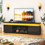 Hlivelood LED TV Stand for 75 Inch TV, Modern TV Stand with Power Outlet, High Gloss TV Console Entertainment Center with Storage and LED Lights for Living Room, Bedroom (66 Inch, Black) Hlivelood