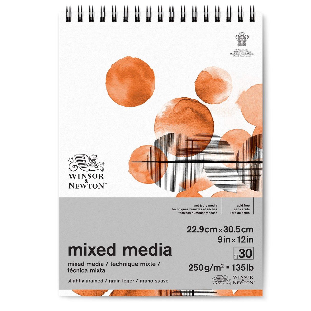 Winsor & Newton Professional Mixed Media Pad, 9" x 12", 30 Sheets, 250gsm, White Winsor & Newton