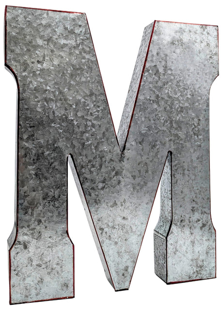 SciencePurchase 20" Metal Letter M Wall Decor, Silver with Rusted Edges, Galvanized Wall Mountable Decoration for Country, Mid-Century, or Farmhouse Themed Room or Event SciencePurchase