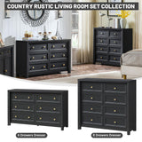 Standifurno Farmhouse Dresser for Bedroom, 41" Tall Black Dresser with 8 Drawers, Soide Rustic Wood Vintage Dressers Chest of Drawers for Bedroom, Living Room, Hallway Standifurno