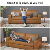 ABCASA 85" Faux Leather Couch with Padded Cushions, Mid-Century Modern Sofa with Extra Deep Seats, 3-Seater Sofa Couch for Living Room Apartment Lounge, Brown ABCASA