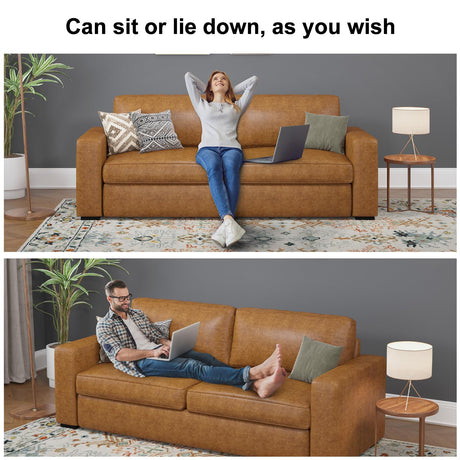 ABCASA Loveseat Set of 2,Living Room Furniture Set,Oversized Faxu Leather Sofa,Upholstered 3 Seater Sofa with Deep Seats,Detachable Sofa Cover,Modern Couches for Small Place,Apartment,Lounge,Brown ABCASA