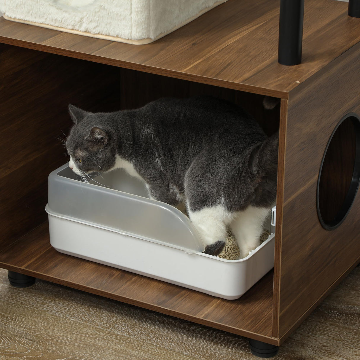 PawHut 68.5" Cat Tree with Litter Box Enclosure, 2 in 1 Cat Tower for Indoor Cats, Hidden Litter Box Furniture with Scratching Posts, Washable Cushions, Condo, Bed, Ladder, Dangling Ball Toy, Brown PawHut