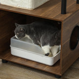 PawHut 68.5" Cat Tree with Litter Box Enclosure, 2 in 1 Cat Tower for Indoor Cats, Hidden Litter Box Furniture with Scratching Posts, Washable Cushions, Condo, Bed, Ladder, Dangling Ball Toy, Brown PawHut